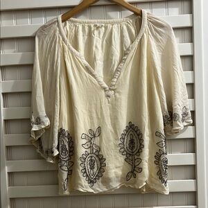 En Creme Cream Relaxed Blouse with Embellished Hem